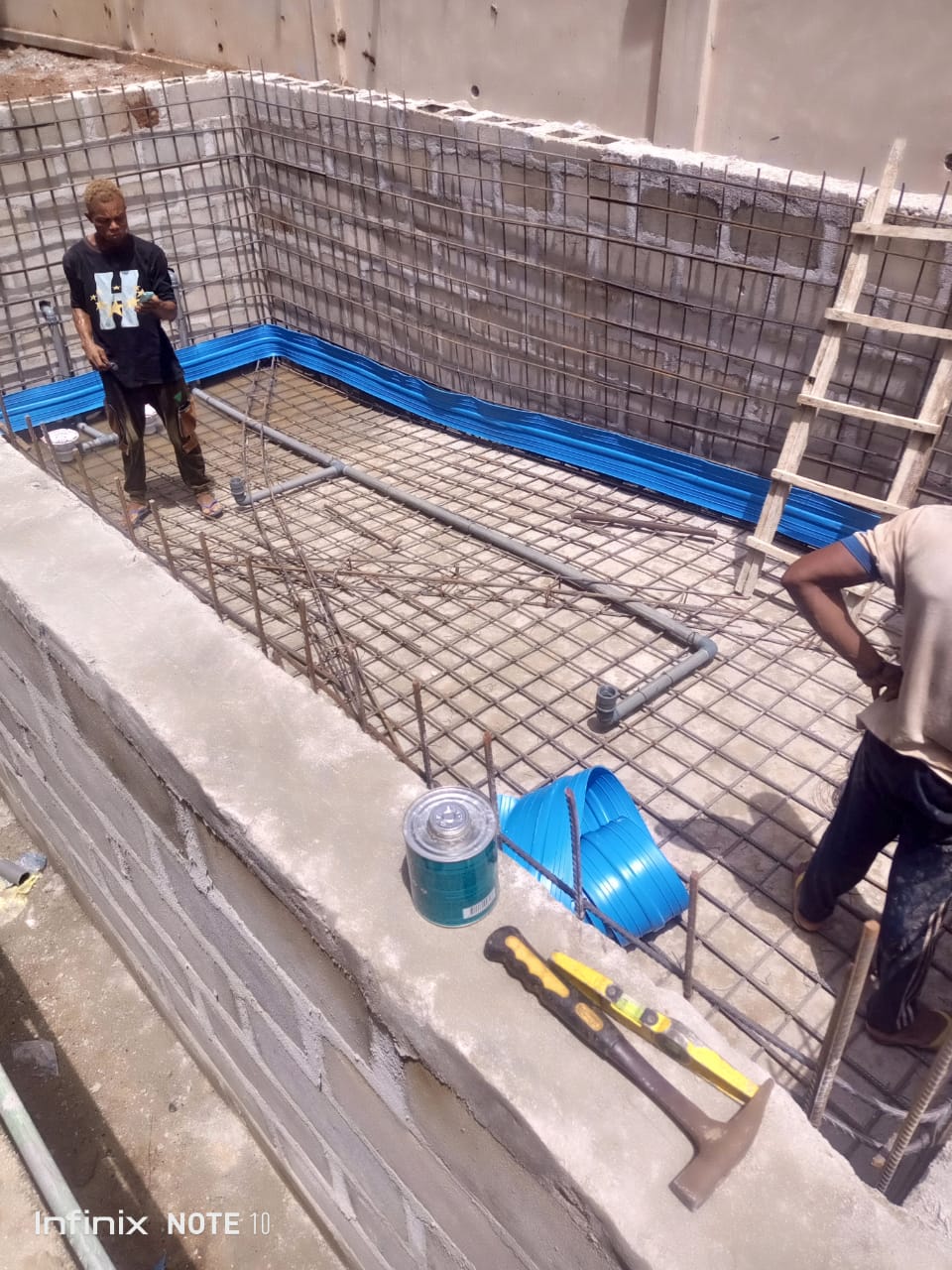Pool construction in progress on site
