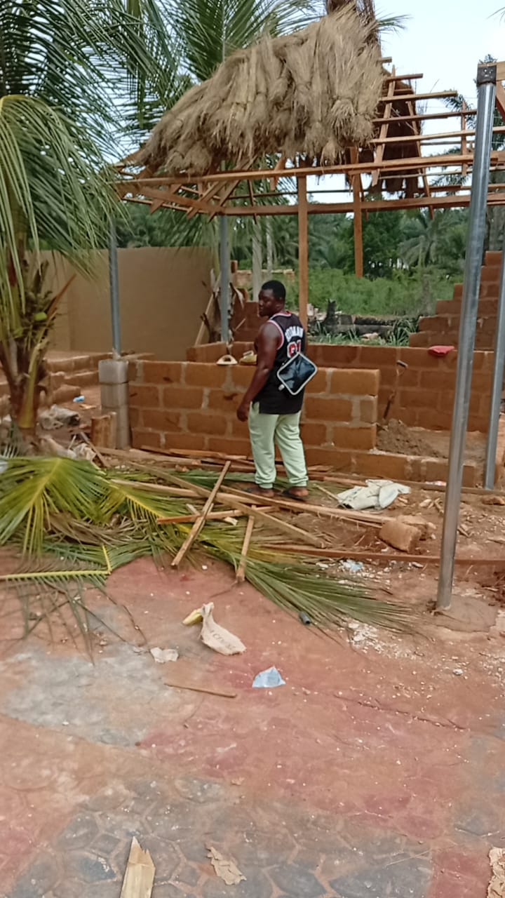 Bush bar grass fixing / thatch roofing stage