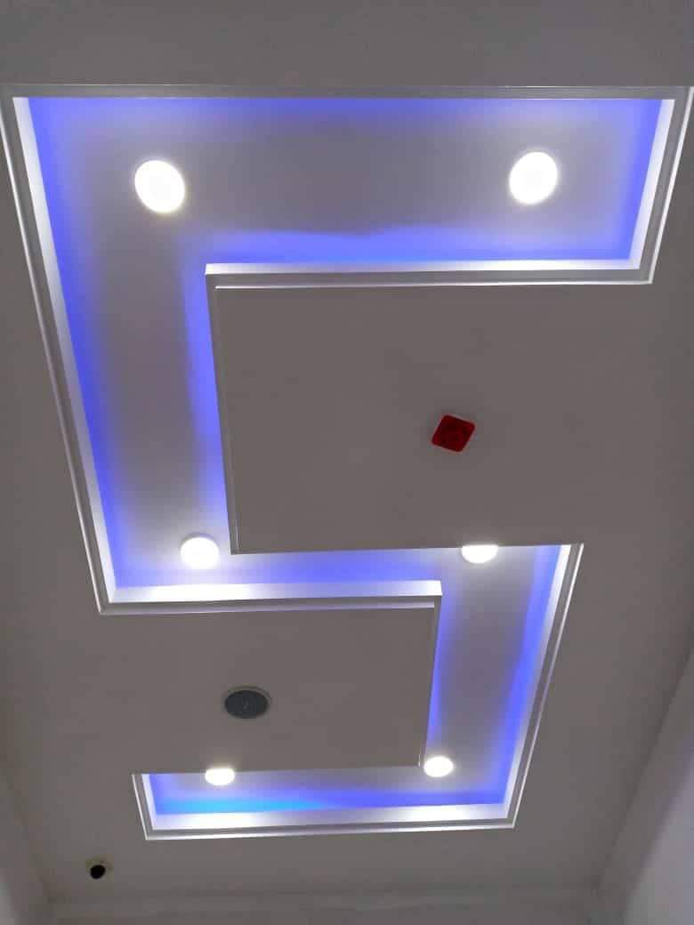 Suspended ceiling with blue LED trim lighting